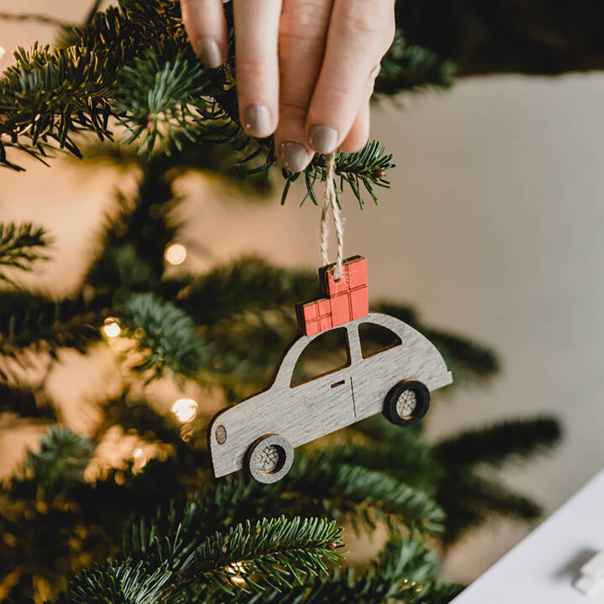 Christmas Car Wooden Decoration - Red