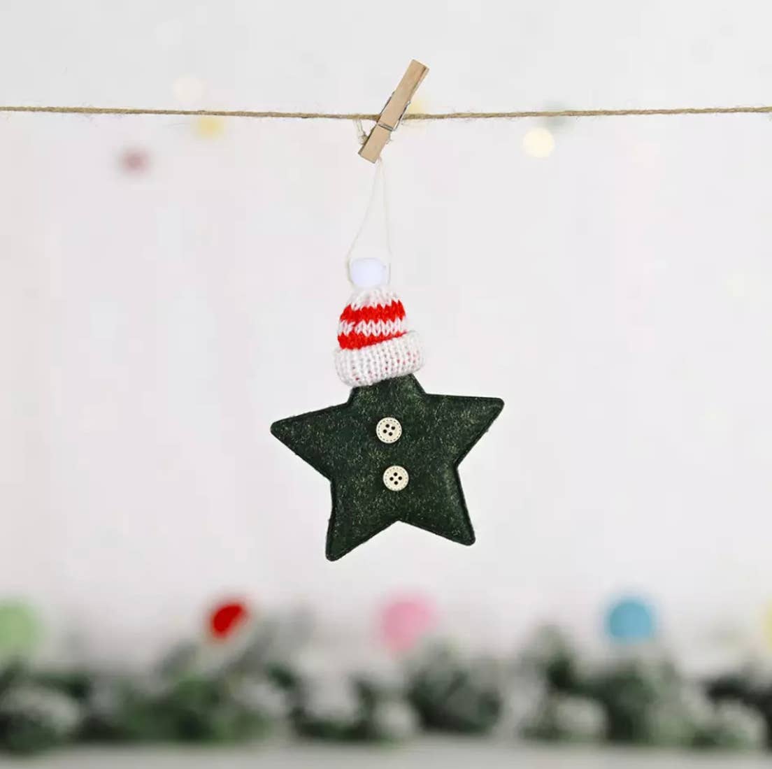 Christmas Fabric Star Decoration with Bobble Hat