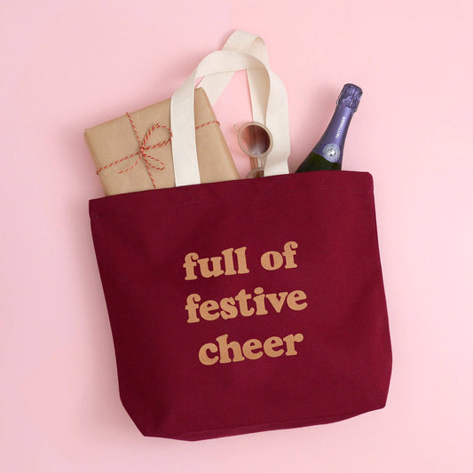 Full of Festive Cheer - Burgundy Tote Bag
