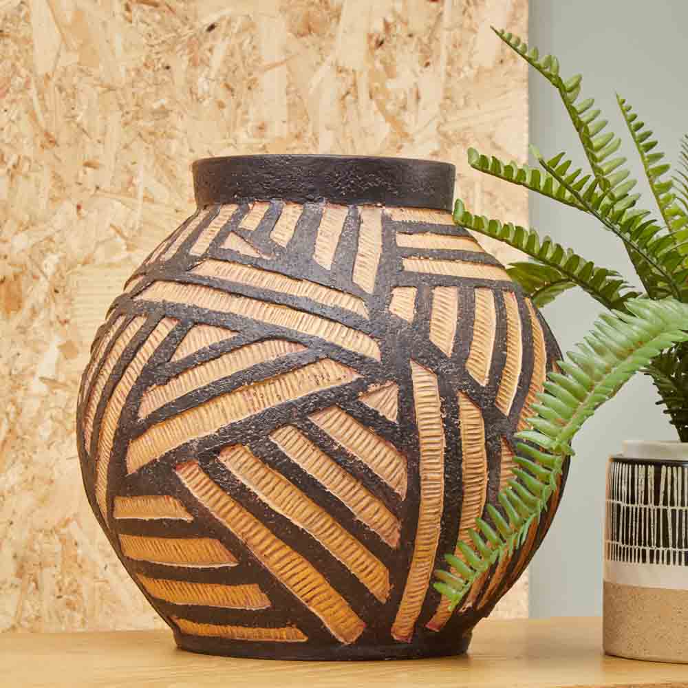 Round Black and Natural Planter 31.5cm