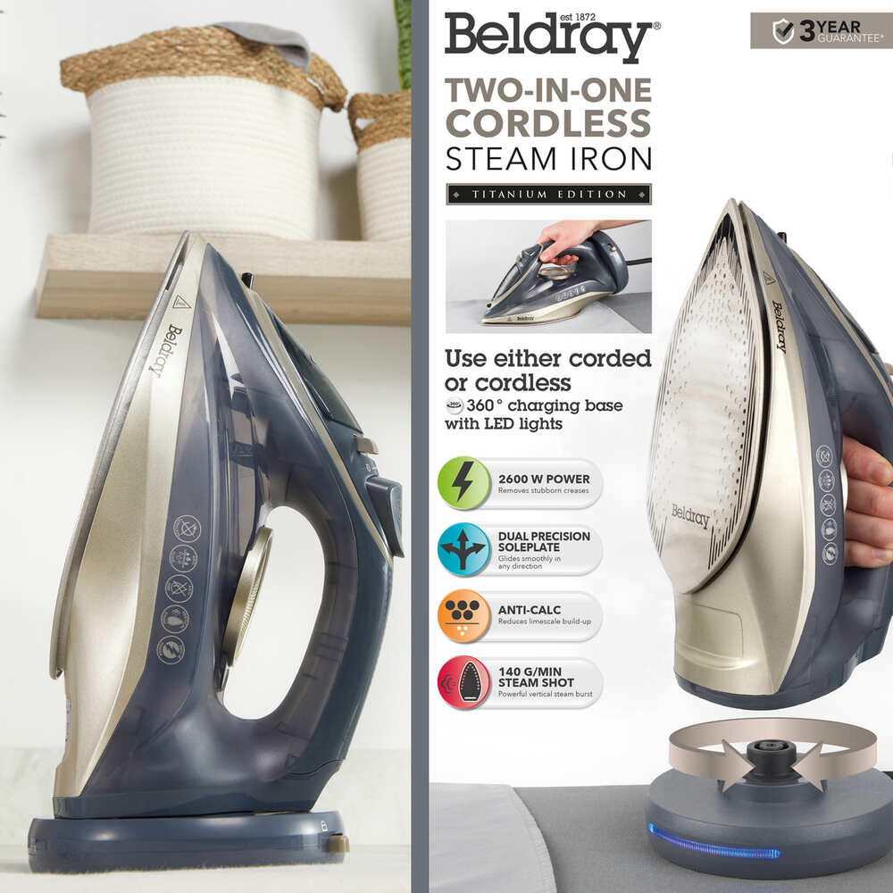 2 In 1 Cordless 2600W Steam Iron - Titanium Collection