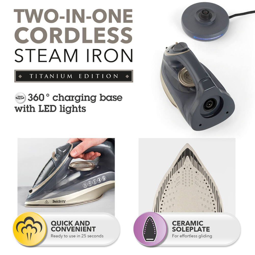 2 In 1 Cordless 2600W Steam Iron - Titanium Collection