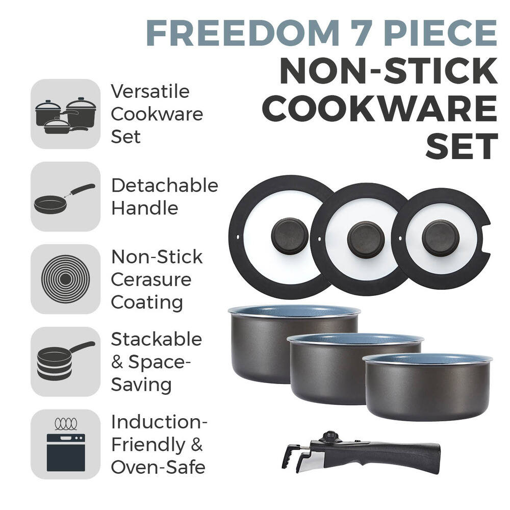 Tower Freedom Cookware Set With Detachable Handles - 7 Piece