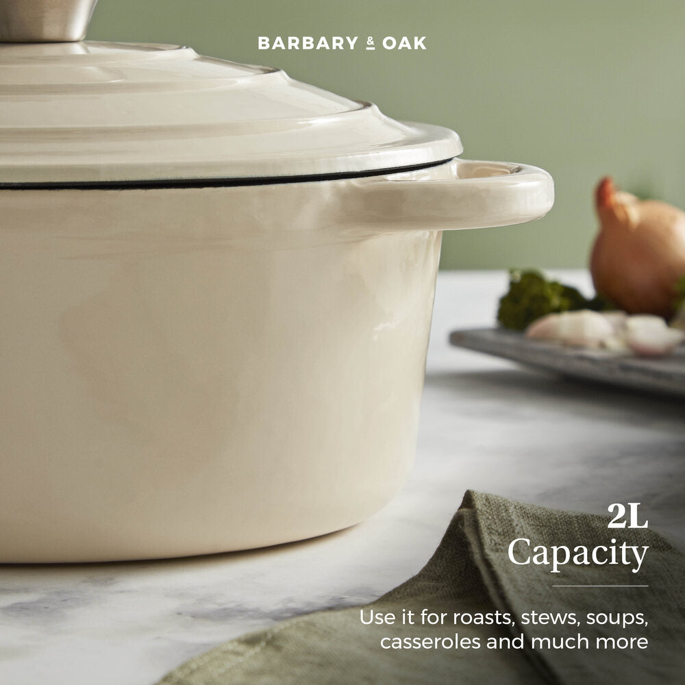 Barbary & Oak Foundry 20cm Cast Iron Casserole Pot - Cream