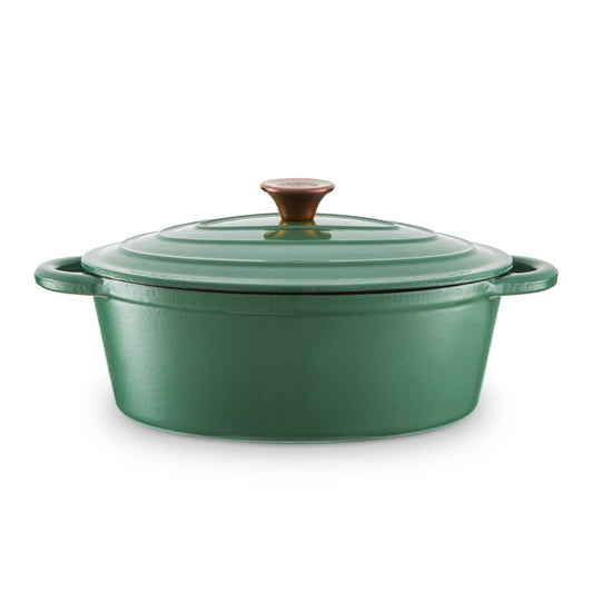 Barbary & Oak Foundry Oval 29cm Cast Iron Casserole Pot - Green