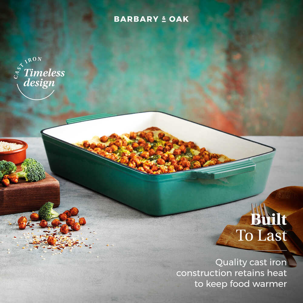 Barbary & Oak Foundry 39cm Cast Iron Roaster - Green