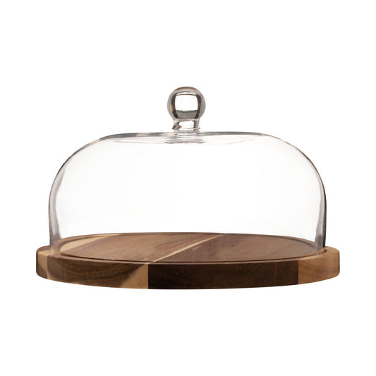 Wooden Board with Glass Dome Cloche 26cm