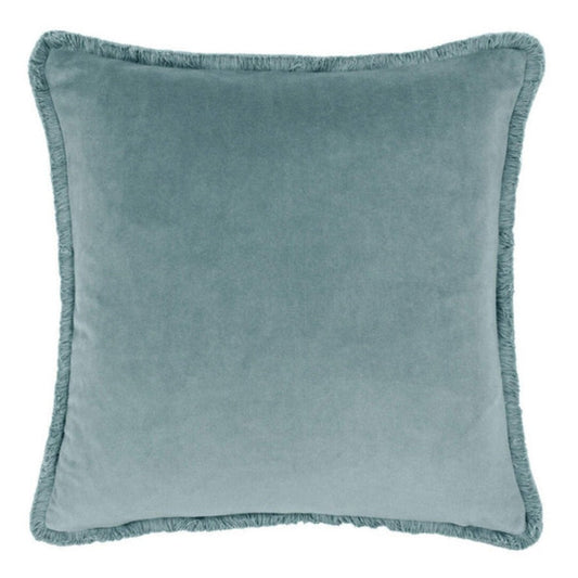 Freya Velvet Fringe Feather Filled Cushion - Duck Egg