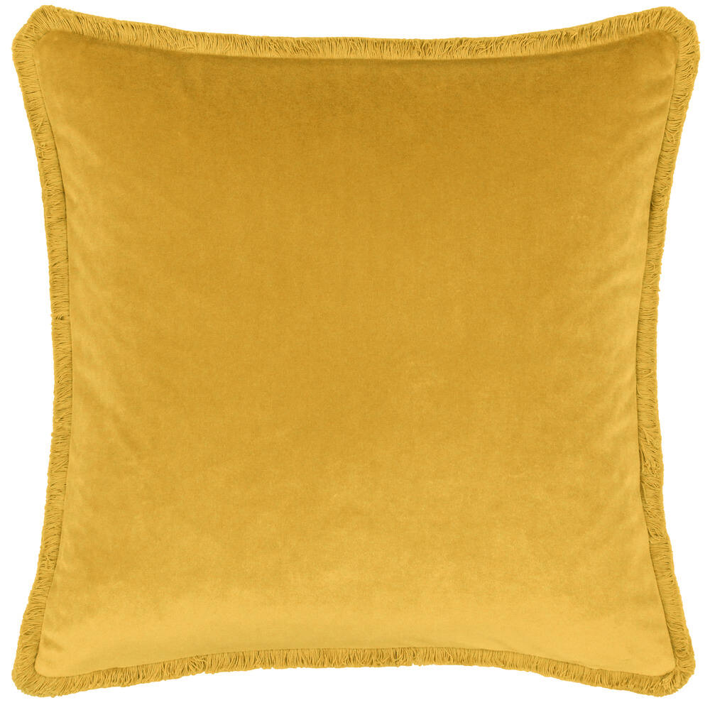 Freya Velvet Fringe Feather Filled Cushion - Ochre