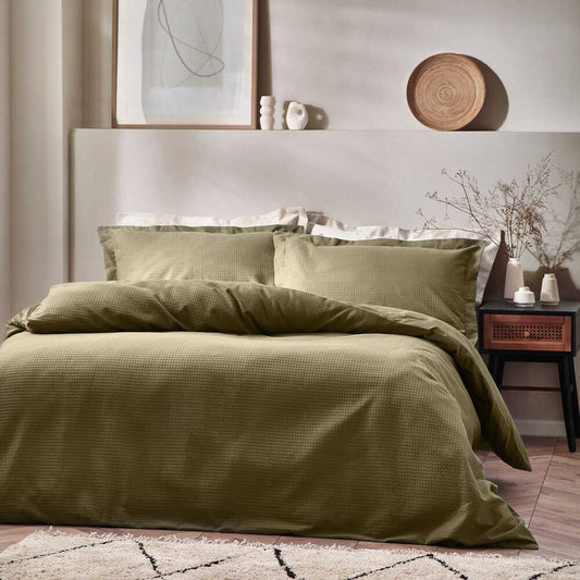 Waffle Duvet Cover Set - Olive