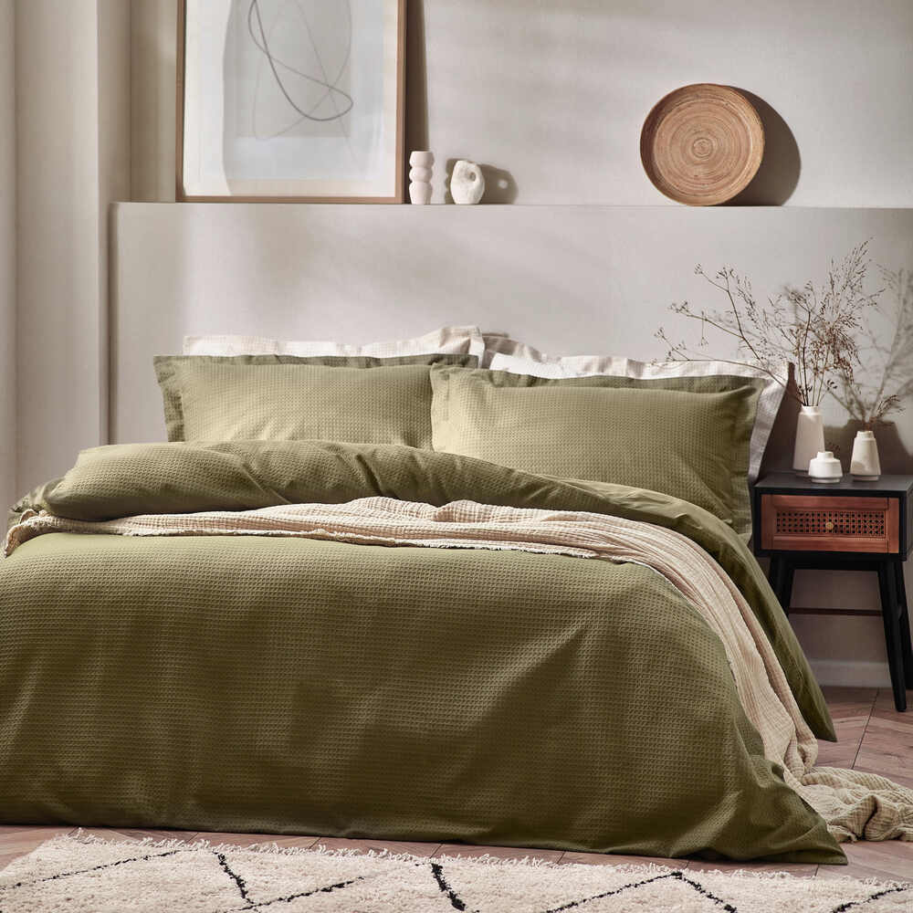 Waffle Duvet Cover Set - Olive