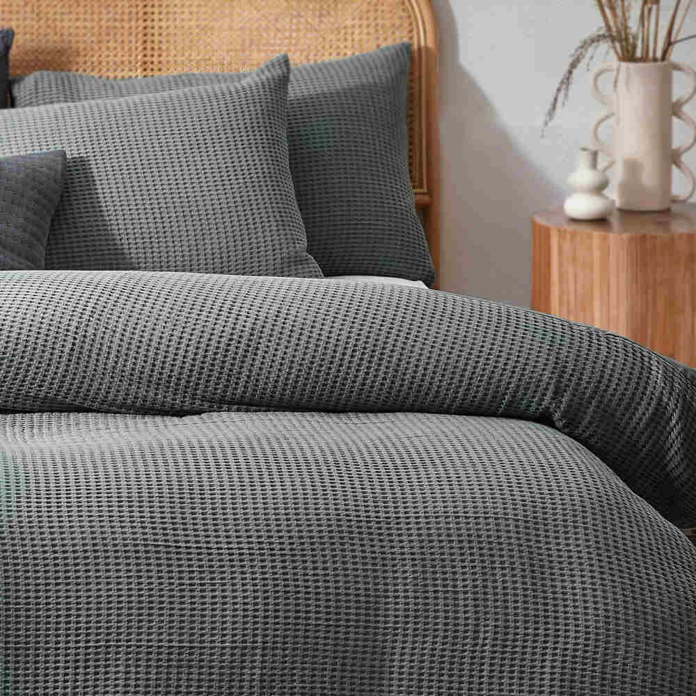 Chunky Waffle Duvet Cover Set - Charcoal
