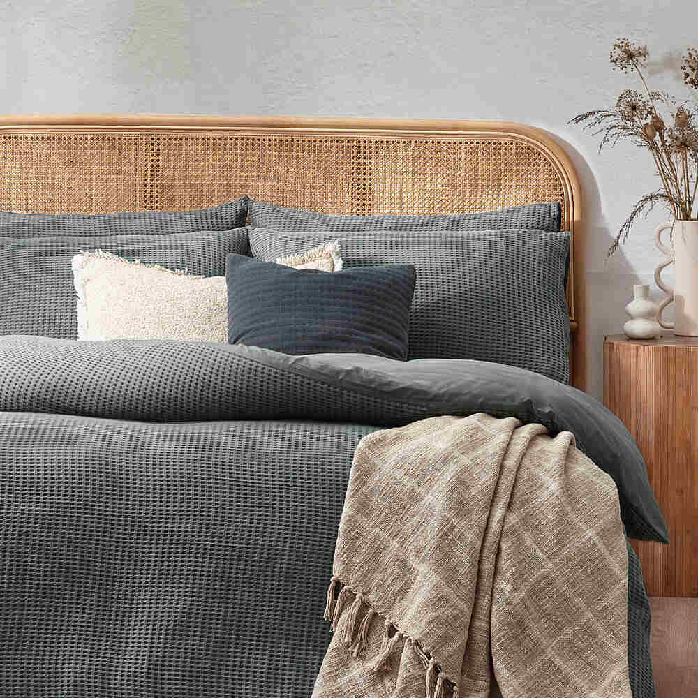 Chunky Waffle Duvet Cover Set - Charcoal