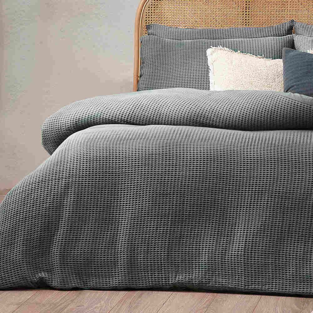 Chunky Waffle Duvet Cover Set - Charcoal