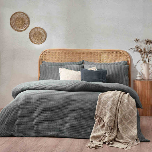 Chunky Waffle Duvet Cover Set - Charcoal