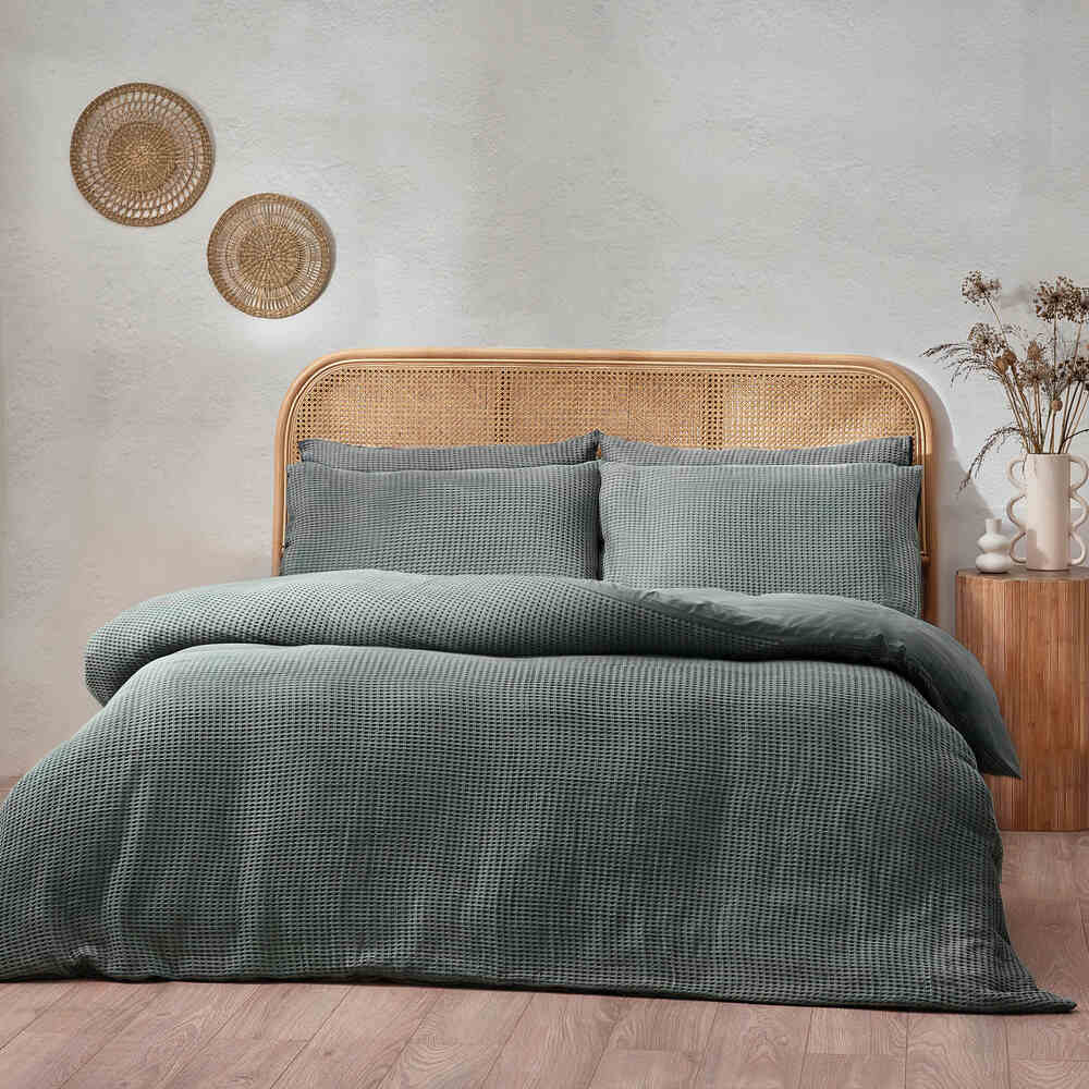 Chunky Waffle Duvet Cover Set - Charcoal