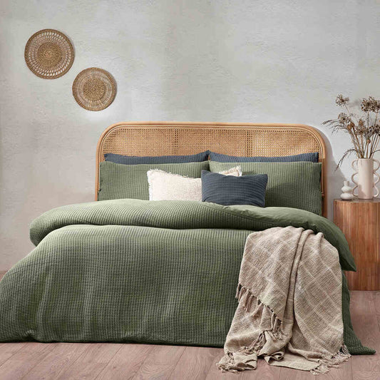 Chunky Waffle Duvet Cover Set - Olive