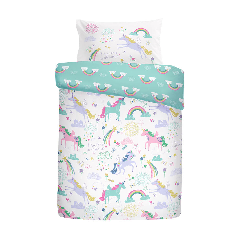 Rainbow Unicorn Multi Coloured Duvett Set - Single