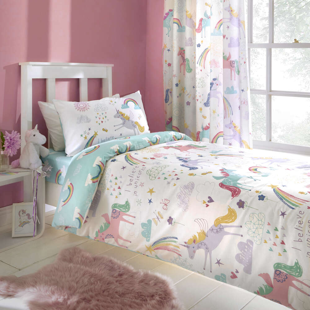 Rainbow Unicorn Multi Coloured Duvett Set - Single