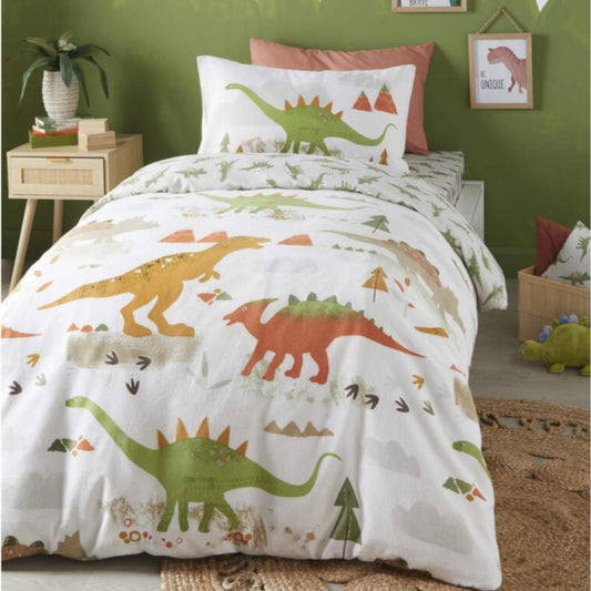 Dino Brushed Single Duvet Set - Green