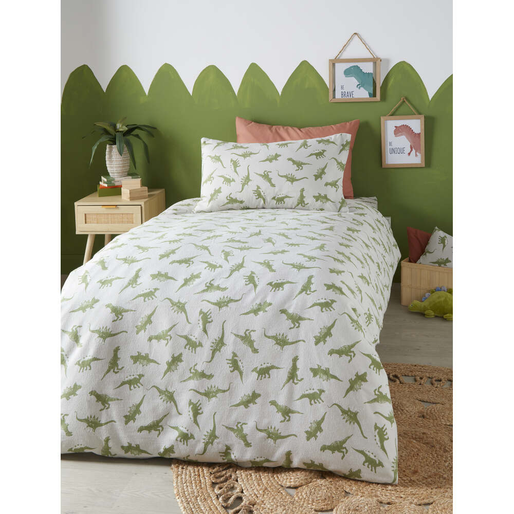 Dino Brushed Single Duvet Set - Green