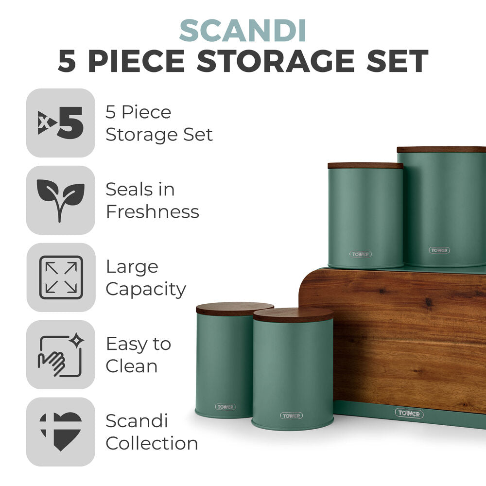 Tower Scandi 5 Piece Kitchen Storage Set - Sage