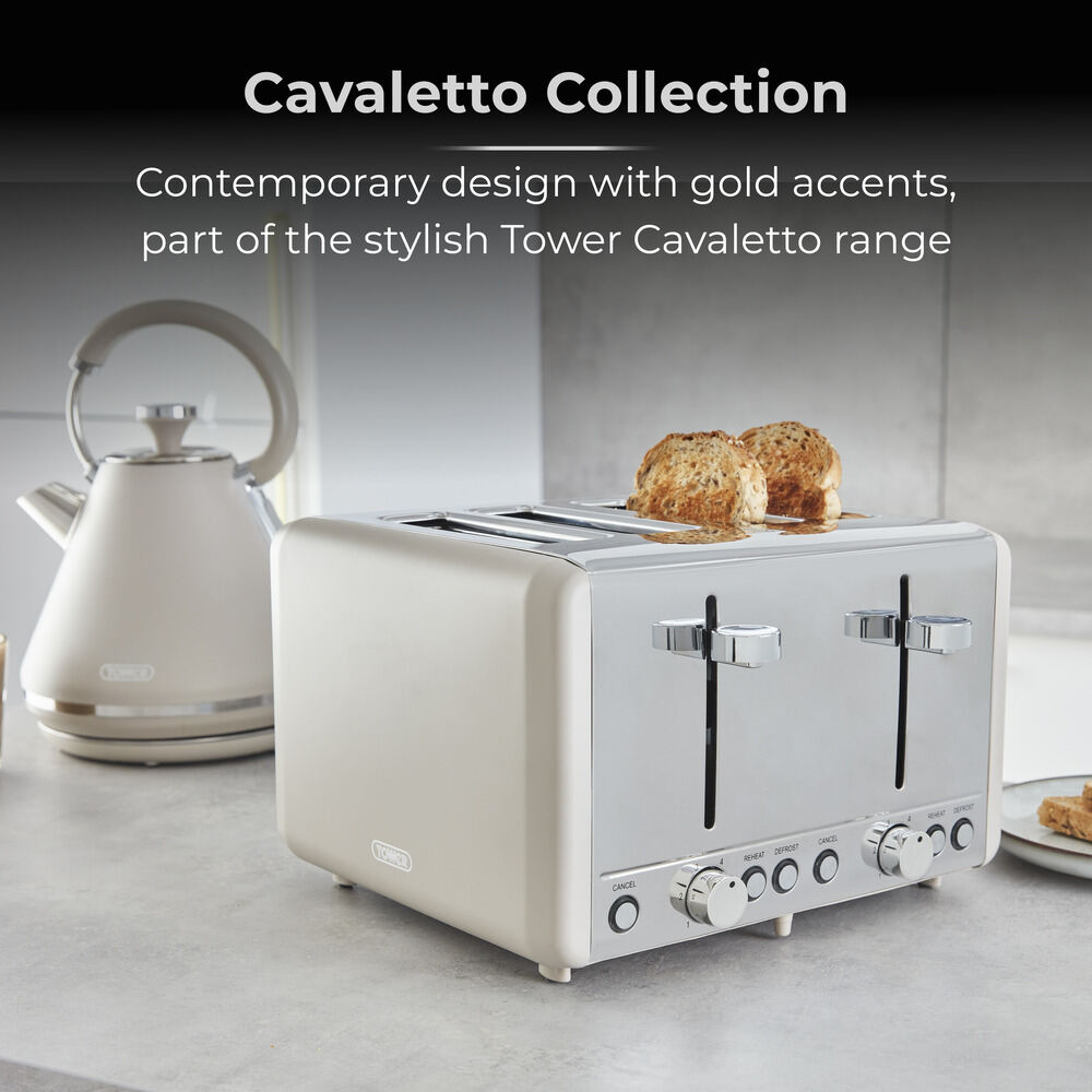 Tower Cavaletto Vintage 4 Slice Toaster - Latte