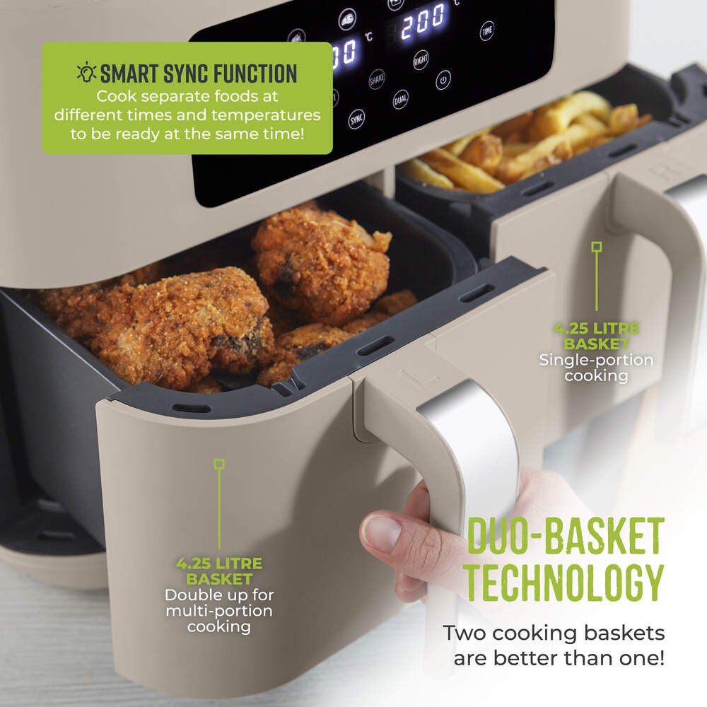 Tower Vortx  Dual Basket Digital Air Fryer 8.5L - Latte