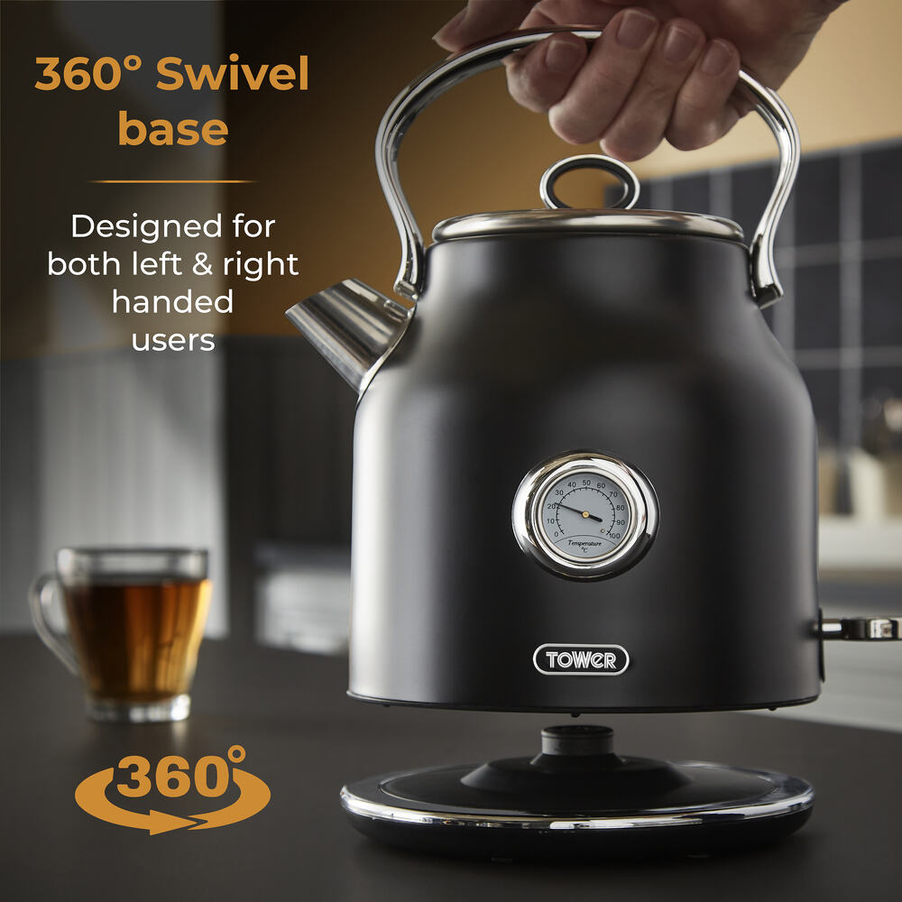 Tower Renaissance Retro Pot 1.7L Kettle - Black