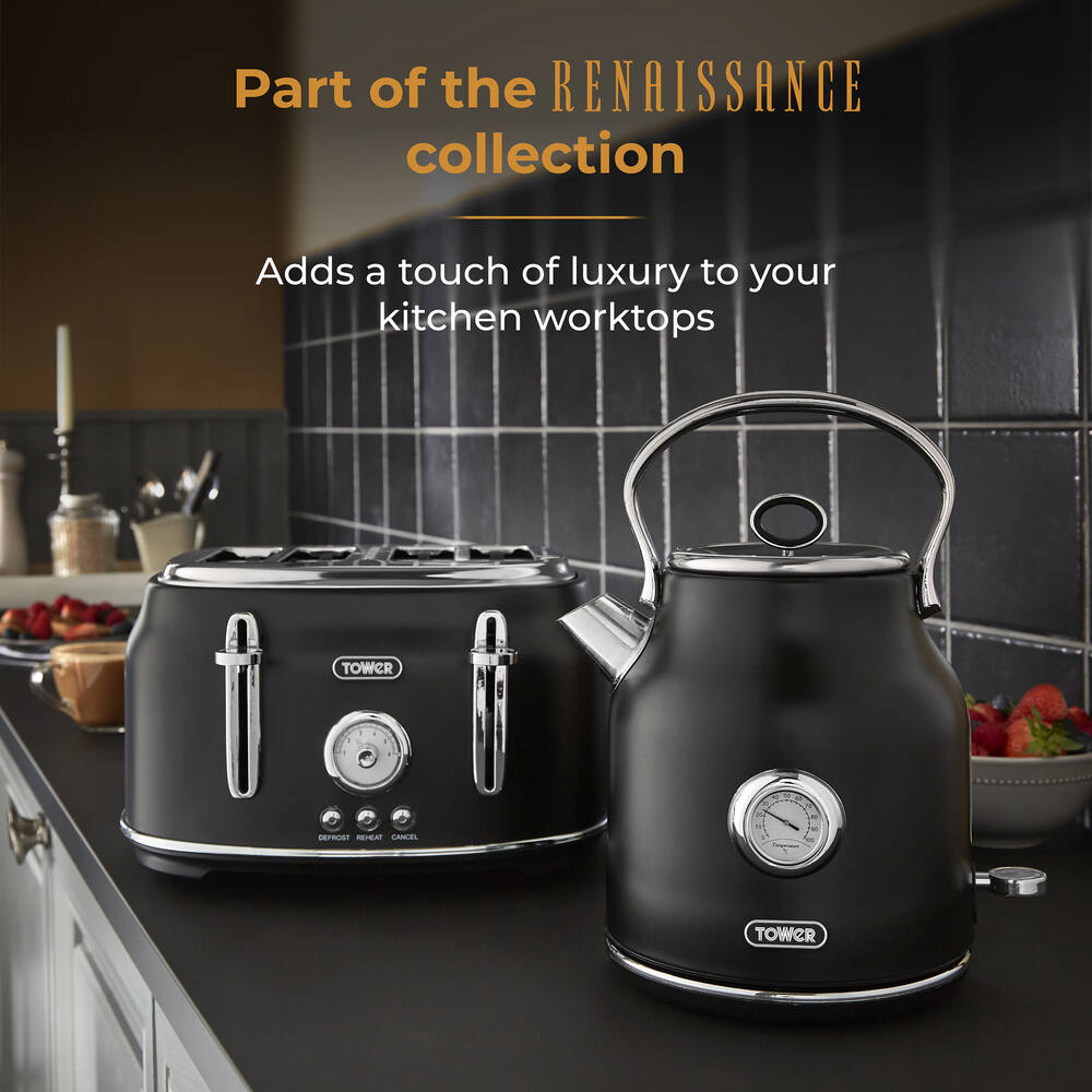Tower Renaissance Retro Pot 1.7L Kettle - Black