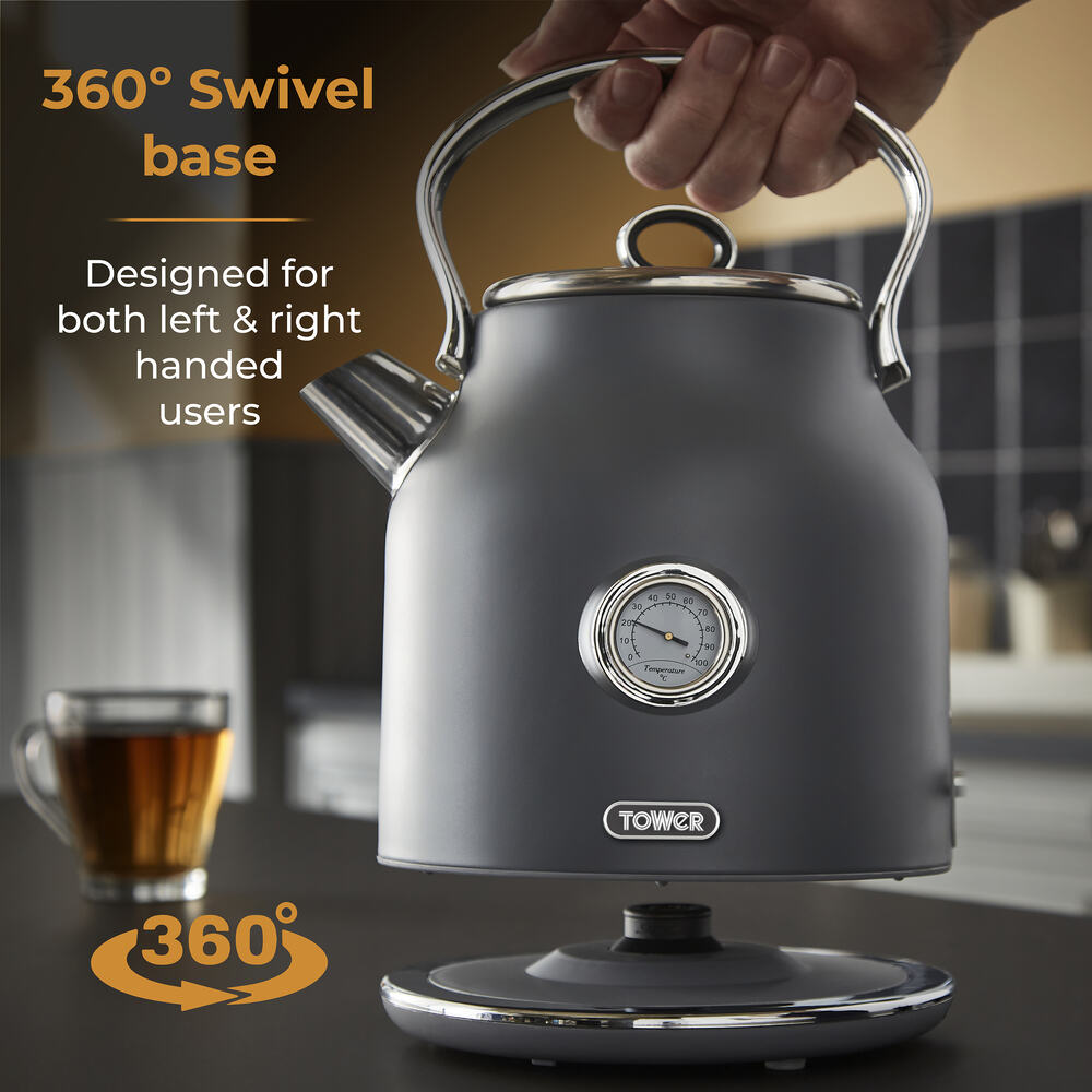 Tower Renaissance Retro Pot 1.7L Kettle - Grey