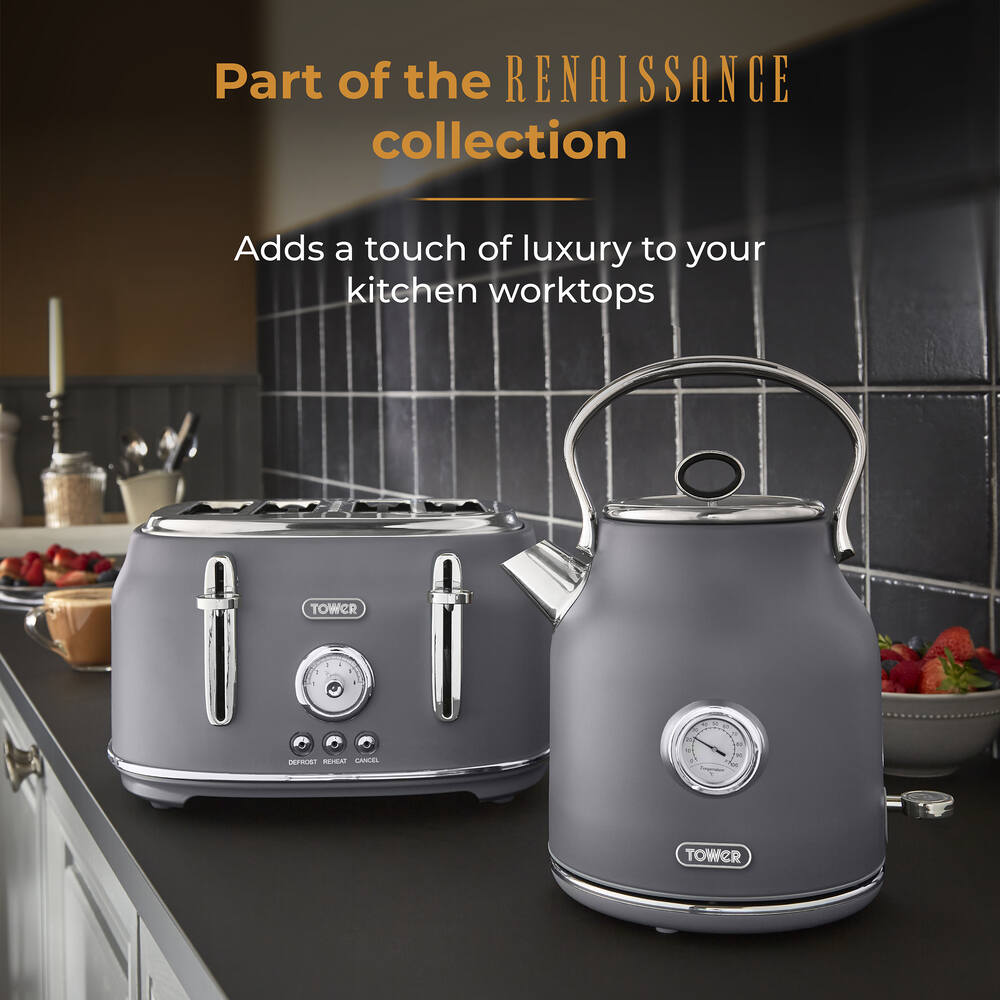 Tower Renaissance Retro Pot 1.7L Kettle - Grey