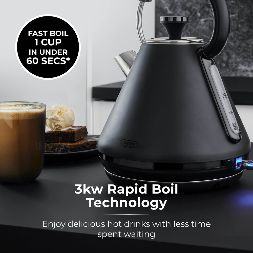 Tower Sera 3Kw Rapid Boil 1.7L Pyramid Kettle Smoke - Black