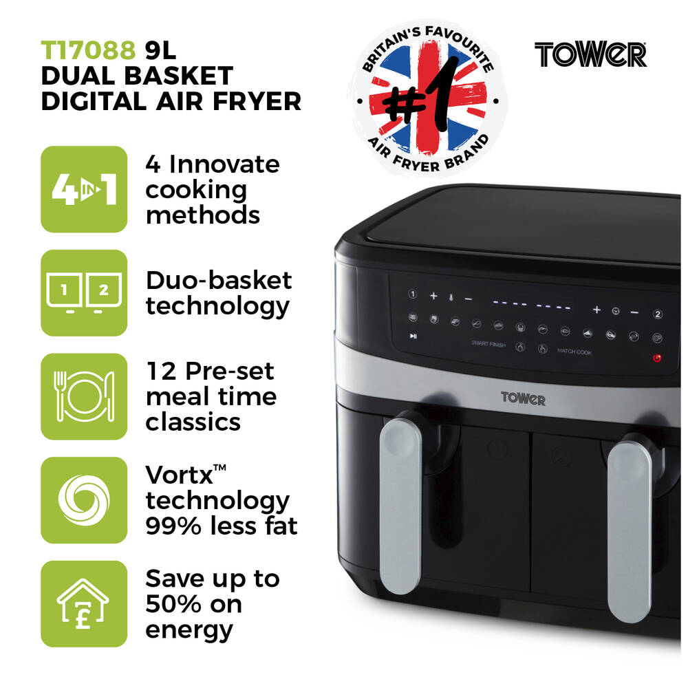 Tower Vortex 9L Dual Basket Air Fryer