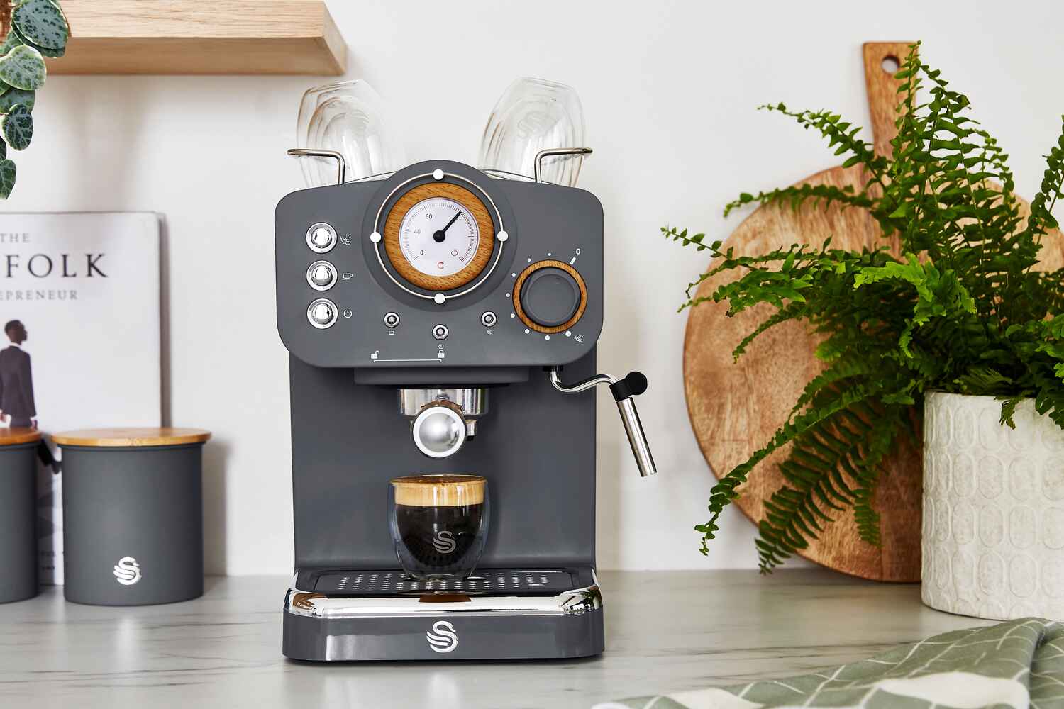 Swan Nordic Espresso Coffee Machine 1.2L - Grey