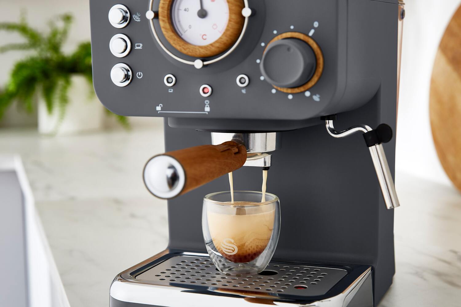 Swan Nordic Espresso Coffee Machine 1.2L - Grey