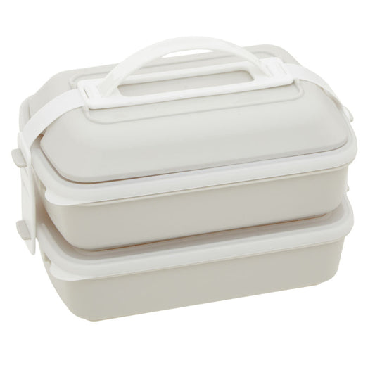 Lunch Box with Cutlery - Warm Grey & White