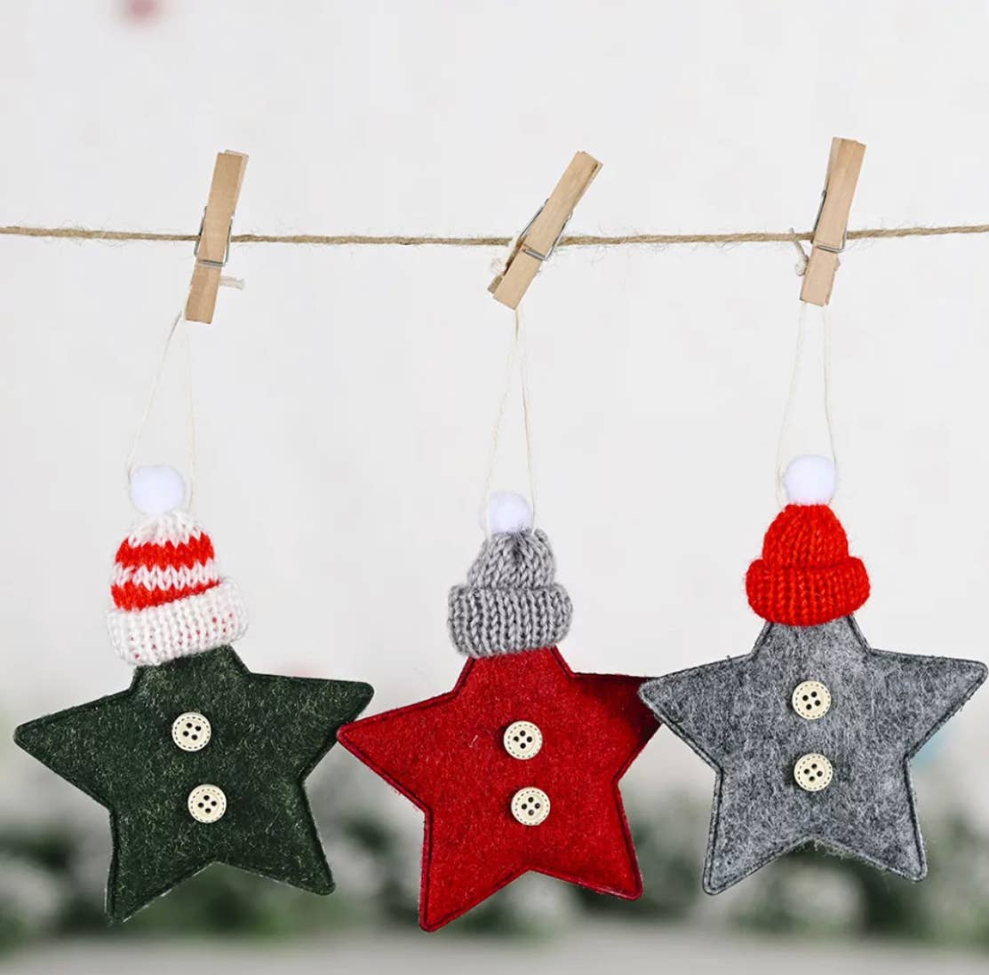 Christmas Fabric Star Decoration with Bobble Hat